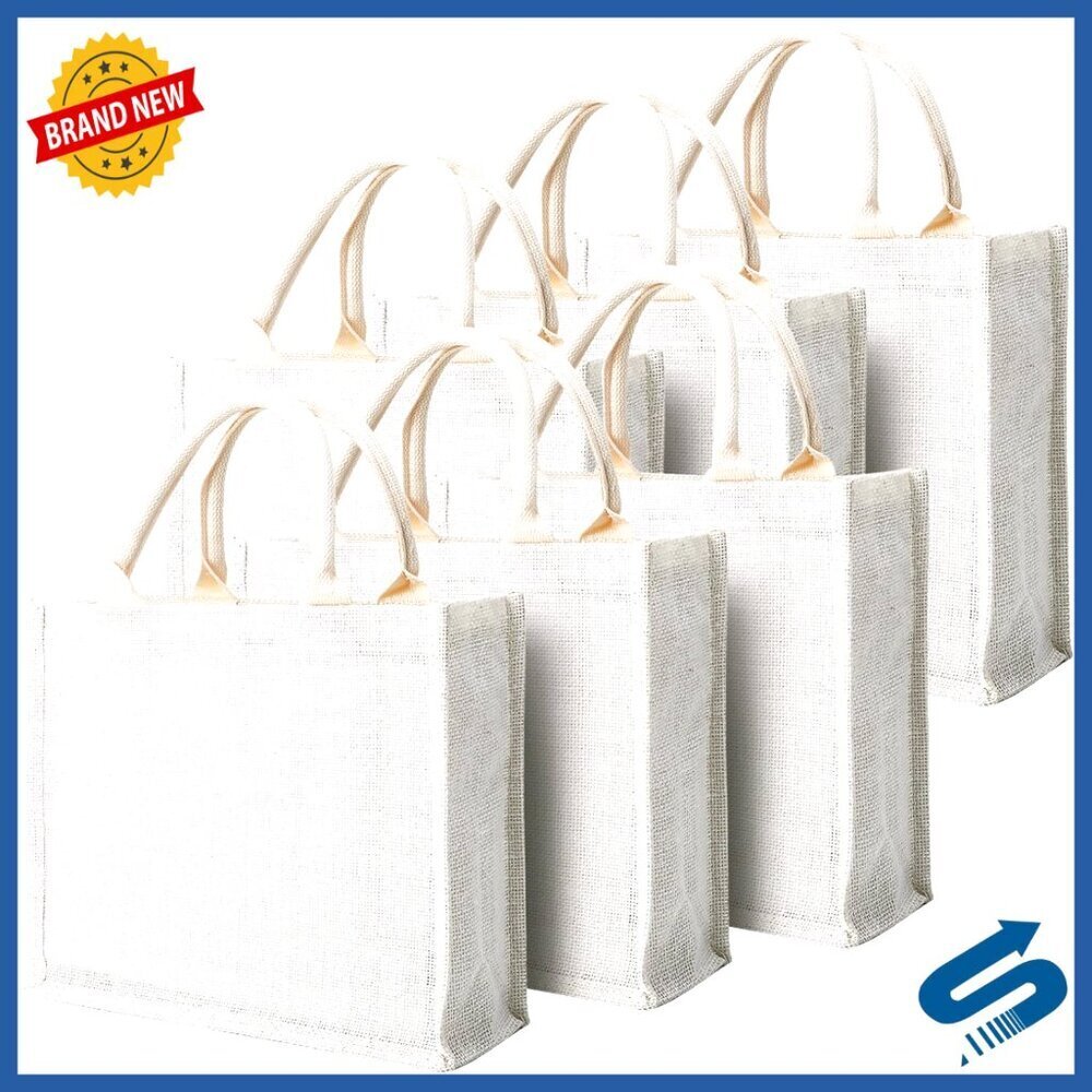 Small Burlap Jute Canvas Tote Bags 6-Pack Reusable Eco-Friendly Gift Favors